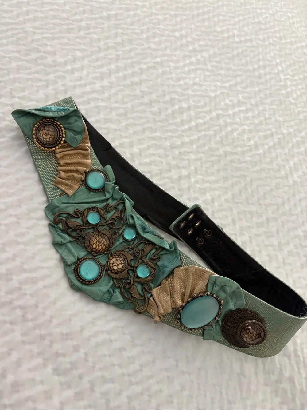 Vintage Nina Arjani Leatherock Belt Boho Artisan Belt Genuine Leather 80’s